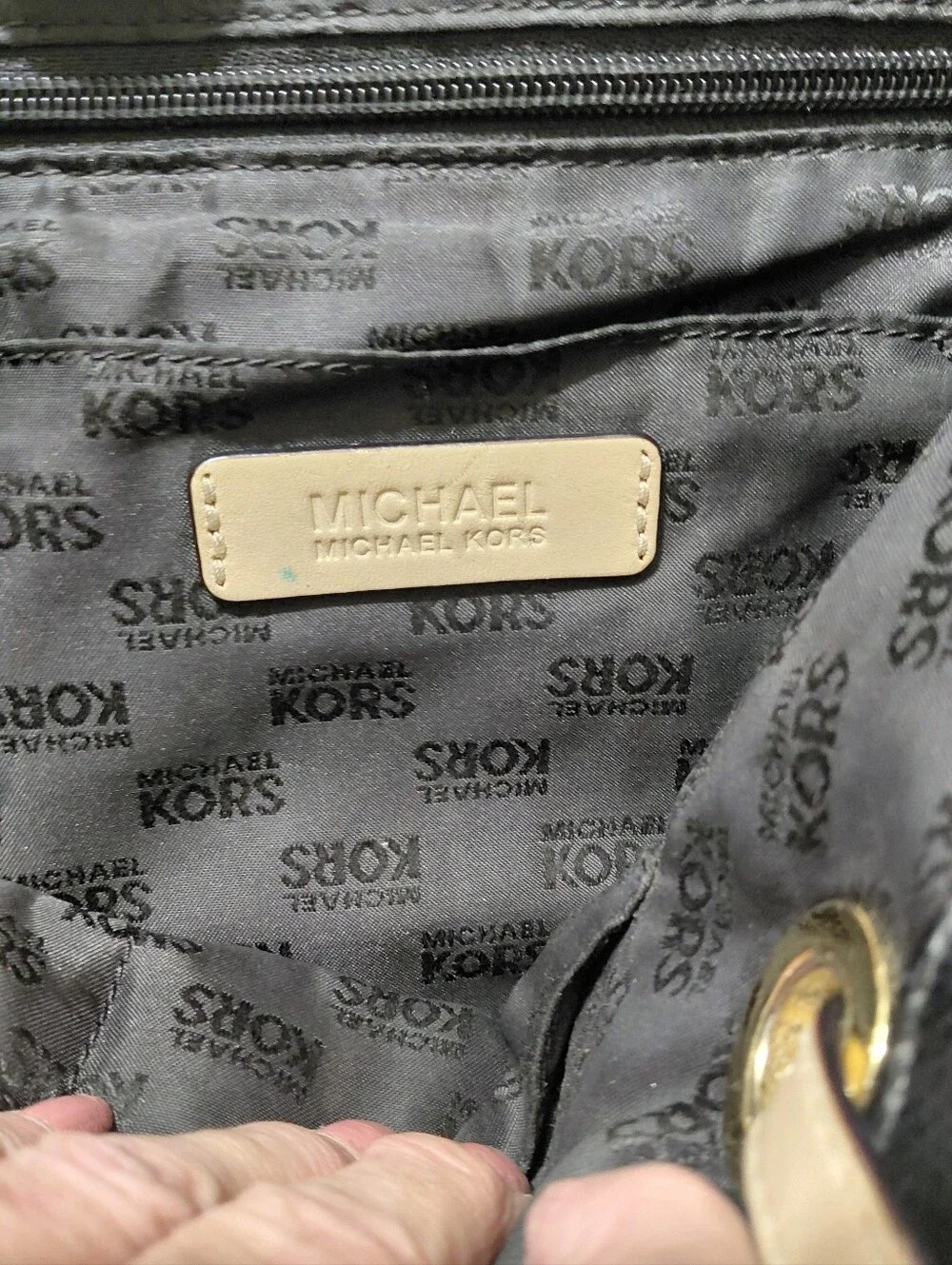 Michael Kors Black Leather Tote Shoulder Bag with Gold Emblem